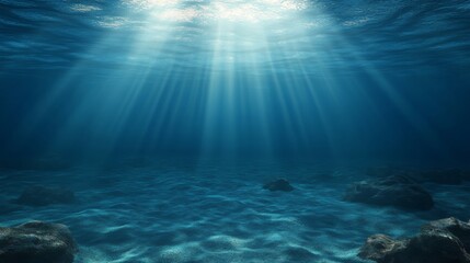 Sunlight streams through the water, illuminating the ocean floor in this serene underwater scene