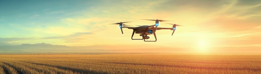 Futuristic Smart Farming: Drone Surveillance Over Crops with Copy Space for Text