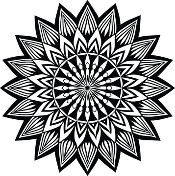 a black and white drawing of a flower with a design that says  mandalas .