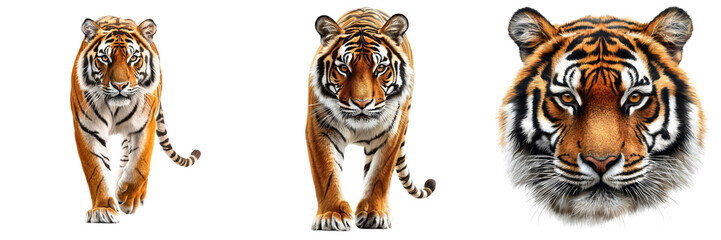 Fototapeta premium Vibrant illustrations of a tiger showcasing its strength and beauty in various poses and expressions.