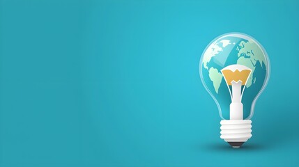 Light bulb with a globe, global impact of ideas on growth, flat design illustration