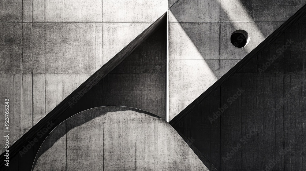 Poster a minimalist design featuring overlapping geometric shapes in a monochromatic palette, creating a se