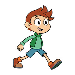 a cute boy cartoon character walking movements vector art flat icon design background image graphic illustrations