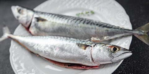 mackerel fish raw seafood fresh food snack on the table copy space food background