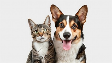 A Portrait of a Happy Dog and a Curious Cat