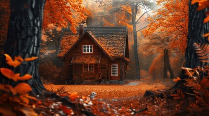 Autumnal Cottage in a Mystical Forest