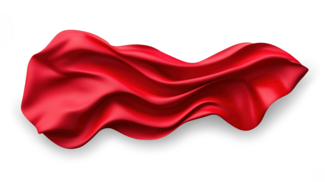 Red fabric flag, wavy texture, isolated