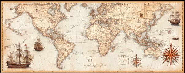 Fototapeta premium Exploring the World: A Vintage Map Illustrating Columbus's Historic Voyages and Their Impact on Global Exploration and Cartography