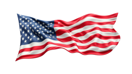 Waving American Flag on Transparent Background