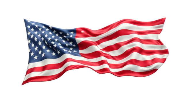 Waving American Flag on Transparent Background