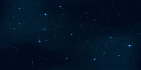 Horizontal space background with realistic nebula, stardust and shining stars. Infinite universe and starry night sky. Magic color galaxy. Concept of web banner. Vector illustration.