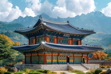 North Korean Cultural Architecture. Showcasing Traditional Design and Historical Significance. A Reflection of the Unique Heritage and Cultural Identity of North Korea Through Its Architectural Style.