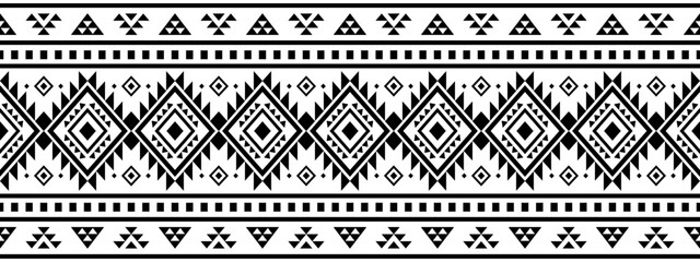 Ancient echoes Aztec geometric seamless patterns southwest Navajo Native American tribal ethnic black and white for textile printing