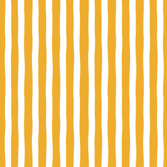 Yellow and white striped pattern. Vector illustration. Freehand uneven stripes repeat pattern. Hand drawn bold lines. No AI generated content in this pattern. 