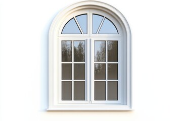 Elegant arched window design with four panes and clear glass, framed by a white wall, creating a serene and modern look.