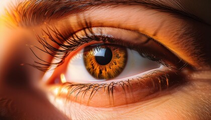 Fototapeta premium Close Up of Brown Eye. Brown Iris. 