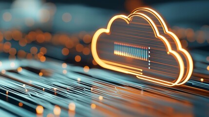 Vibrant cloud with light trails, depicting the rapid and efficient flow of data, Cloud networks, Artistic portrayal of how CDNs optimize global data delivery and storage