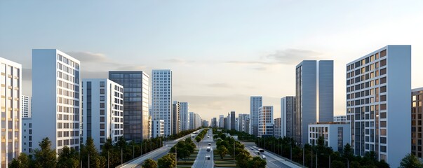 A modern urban development with high-tech transportation systems and energy-efficient infrastructures