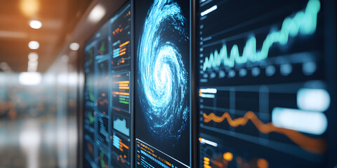 climate change effect, hurricane and moderan weather forecast monitor