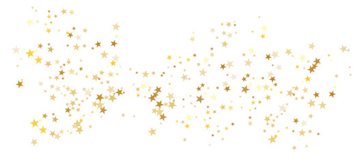 Gold sparkling background with star dust isolated on white. Gold stars sparkling glitter magic background. Golden glitter sparkles confetti flying on white, glossy shine vector graphic design