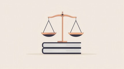 Equal weights on justice scales with a book, knowledge and fairness, flat design illustration