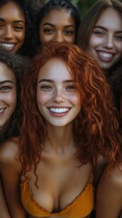 Obraz premium Diverse Joyful Women: A Group of Happy Multiracial Ladies Exuding Harmony and Positivity on a White Background