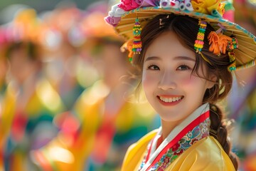 Portrait of a North Korean Woman in Traditional North Korean Attire. Celebrating the Beauty and Cultural Heritage of North Korea through Traditional Clothing and Ethnic Identity. A Representation of N
