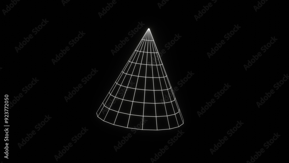 Poster 3d render retro futuristic design element wireframe grid shapes, cyberpunk white laser triangle retr