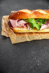 sandwich ham meat spam fresh food snack on the table copy space food background rustic top view