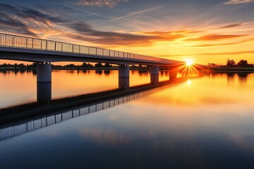 panoramic view of a modern bridge at sunset, architectural view poster, print background, image for magazine, calendar, catalogue