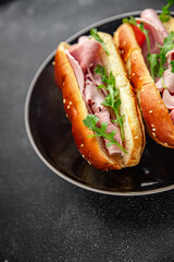 sandwich ham meat spam fresh food snack on the table copy space food background rustic top view