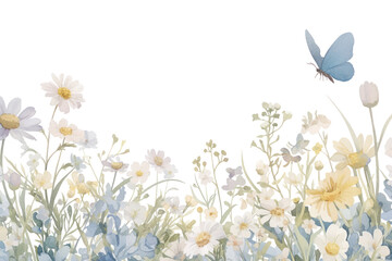 PNG Delicate watercolor flowers and butterfly