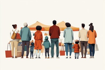 Ethical Consumption at Fair Trade Market - Hand-drawn Vector Illustration of People Supporting ESG Principles