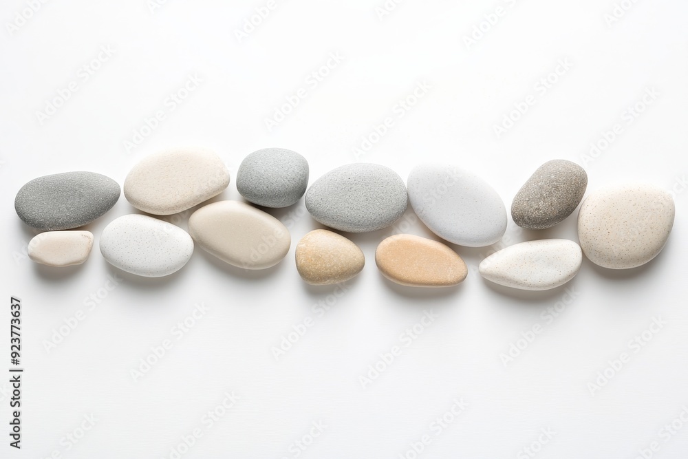 Poster small, smooth pebbles are carefully arranged in a symmetrical pattern, creating a calming, minimalis