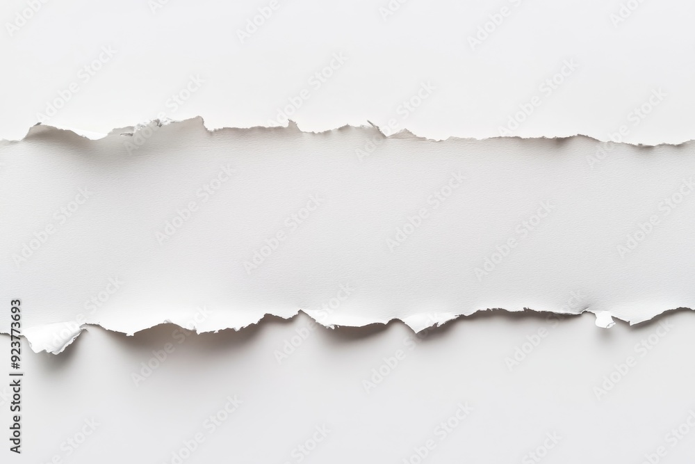 Aufkleber a torn strip of paper exposes a sharp clean edge against a smooth white background, emphasizing text