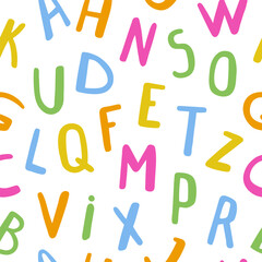 Hand drawn colorful English alphabet seamless pattern