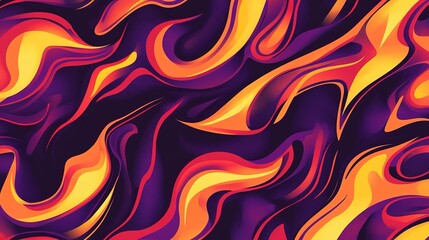 Vibrant abstract flame design with swirling orange, yellow, and purple patterns