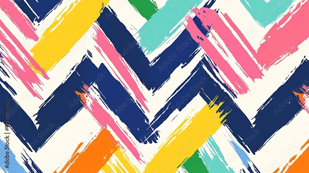 Poster colorful zigzag pattern with vibrant brush strokes on a light background