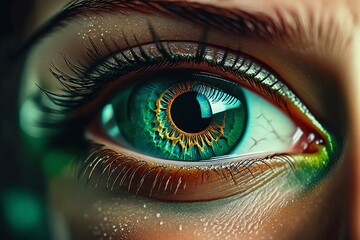 Fototapeta premium Close-up of a Human Eye with Green Iris