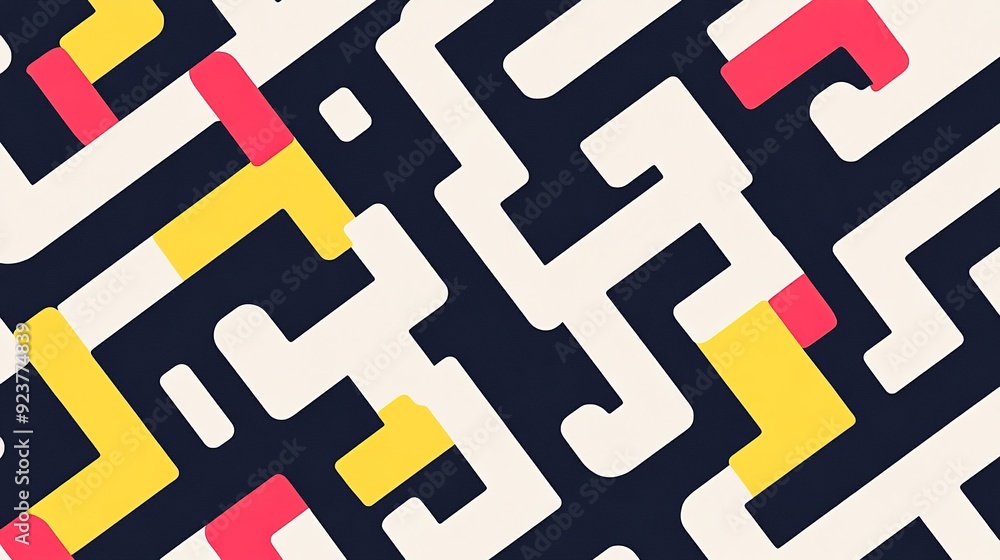 Poster abstract geometric patterns in bold colors on a dark background