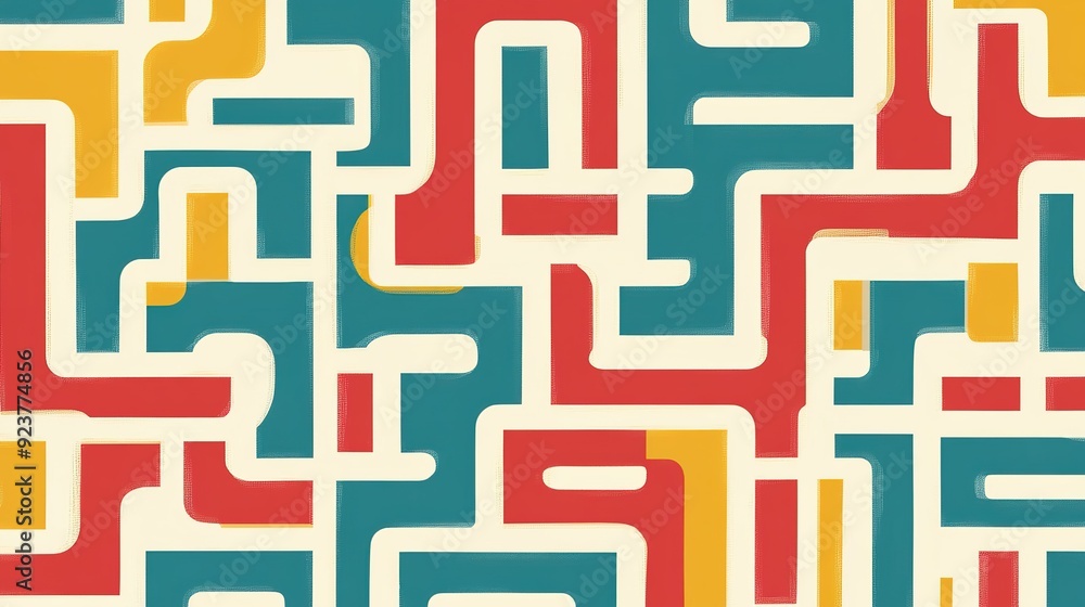 Aufkleber Abstract geometric pattern featuring bold colors and intricate lines on a light background