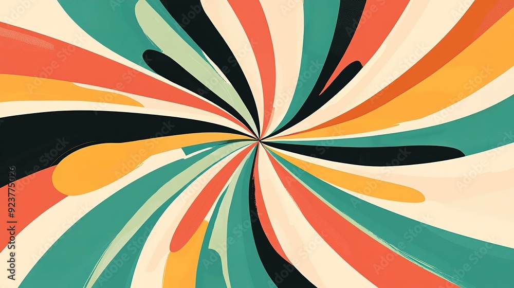 Poster spiraling abstract design featuring vibrant colors and dynamic shapes