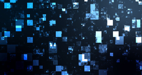 Square boxes falling abstract grid futuristic science crypto bg.Big data machine learning nlp natural language processing model visualization. Conceptually connected currency exchange global bg. © PhoenixStock
