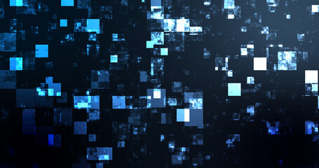 Square boxes falling abstract grid futuristic science crypto bg.Big data machine learning nlp natural language processing model visualization. Conceptually connected currency exchange global bg.