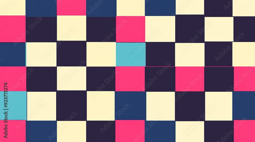 Poster Colorful geometric pattern on a textured surface with squares and rectangles arranged in a grid formation