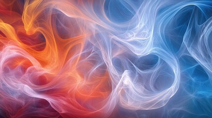 Obraz premium Abstract swirling patterns of blue, orange, and white colors resembling smoke, illuminated with a soft glow