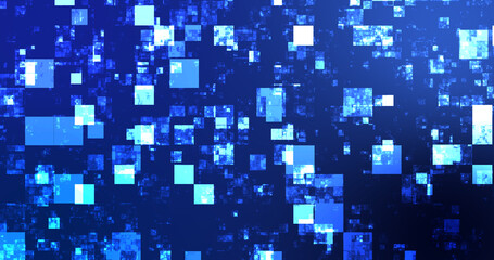 Square boxes falling abstract grid futuristic science crypto bg.Big data machine learning nlp natural language processing model visualization. Conceptually connected currency exchange global bg. © PhoenixStock