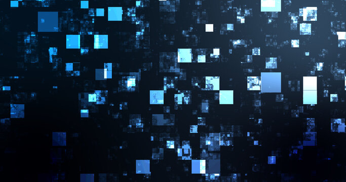Square boxes falling abstract grid futuristic science crypto bg.Big data machine learning nlp natural language processing model visualization. Conceptually connected currency exchange global bg.
