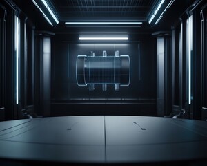 Fototapeta premium Futuristic interior featuring sleek lines, advanced technology, and illuminated design showcasing a holographic display.