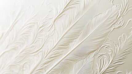 Intricate white feather texture design on a smooth surface, showcasing detailed patterns and natural elegance